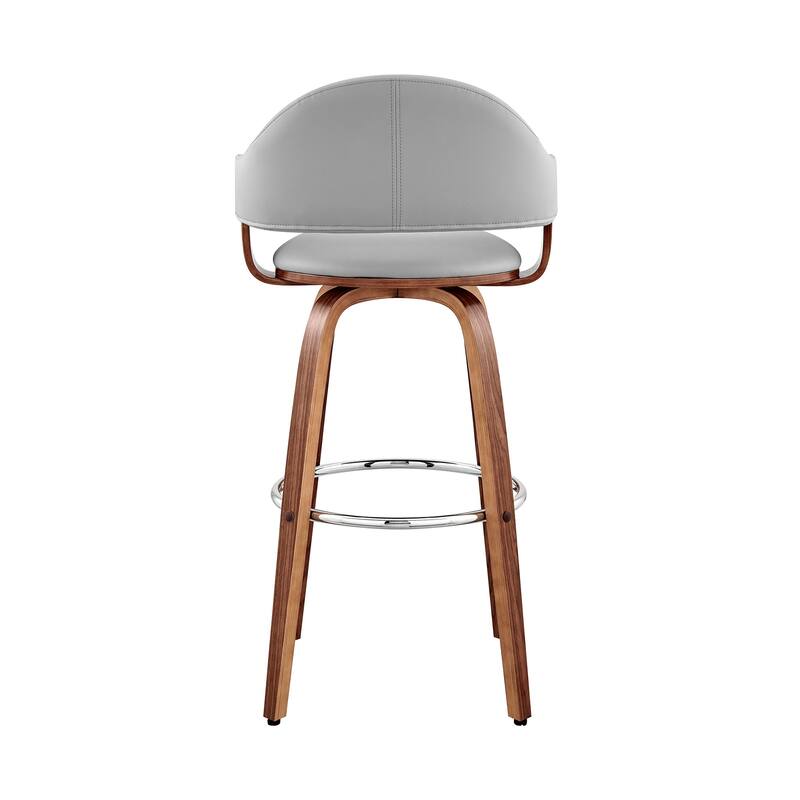 Contemporary Grey Faux Leather Swivel Bar Stool with Backrest and Footrest for Kitchen Island