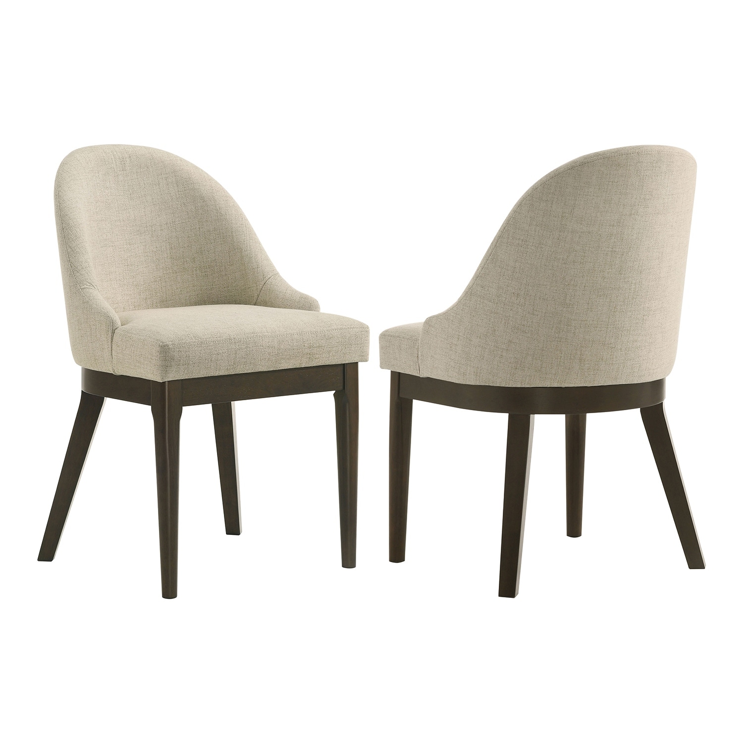 Set of 2 Upholstered Dining Side Chairs with Tapered Legs in Beige and Ash Brown