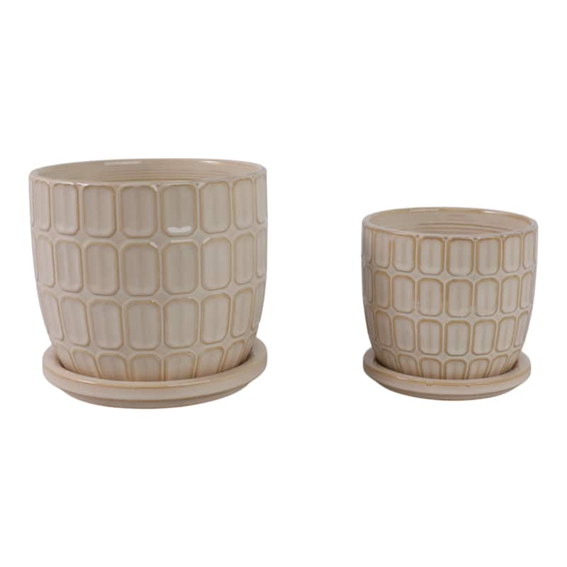Decorative Ceramic Platner with Pattern - Set of 2, 8", 6", Ivory