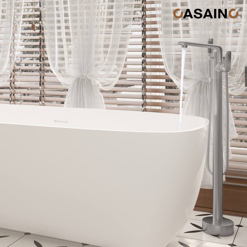 CASAINC Single-Handle Freestanding Floor-Mount Roman Tub Faucet with Handheld Shower - Brushed Nickel