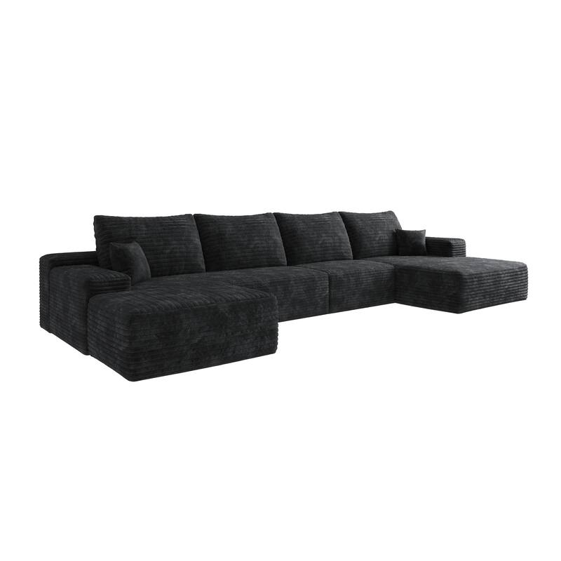 U-Shape Modular Sectional Sofa with Chaise & Ottoman, Corduroy Boneless Cloud Sofa, Corner Upholstered Sleeper Sofa
