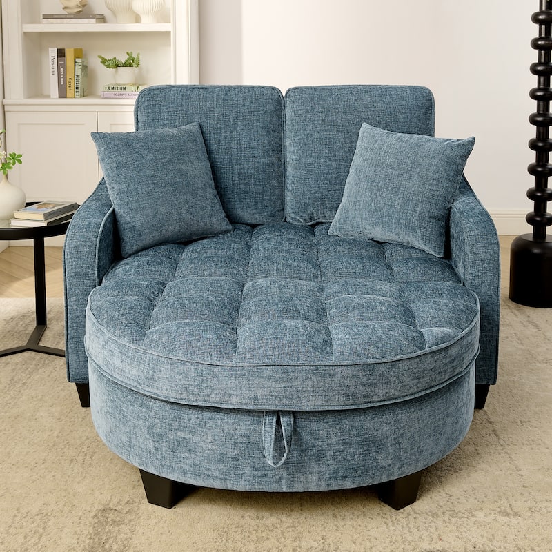 Two-Seater Chaise Longue Sofa with Storage Footrest, Irregular Armrests & Throw Pillows for Living Room & Bedroom