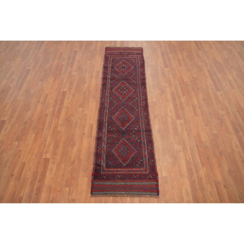 Hand Knotted Oriental 100% Wool Carpet Traditional Tribal Red Balouch Runner Rug - 8' 0'' X 2' 1''