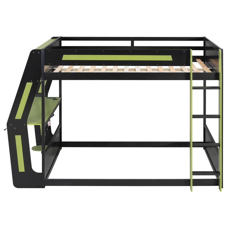 Full-Size Gaming Bunk Bed with RGB Desk, USB Charging & LED Light Strip by Harper&Bright Designs