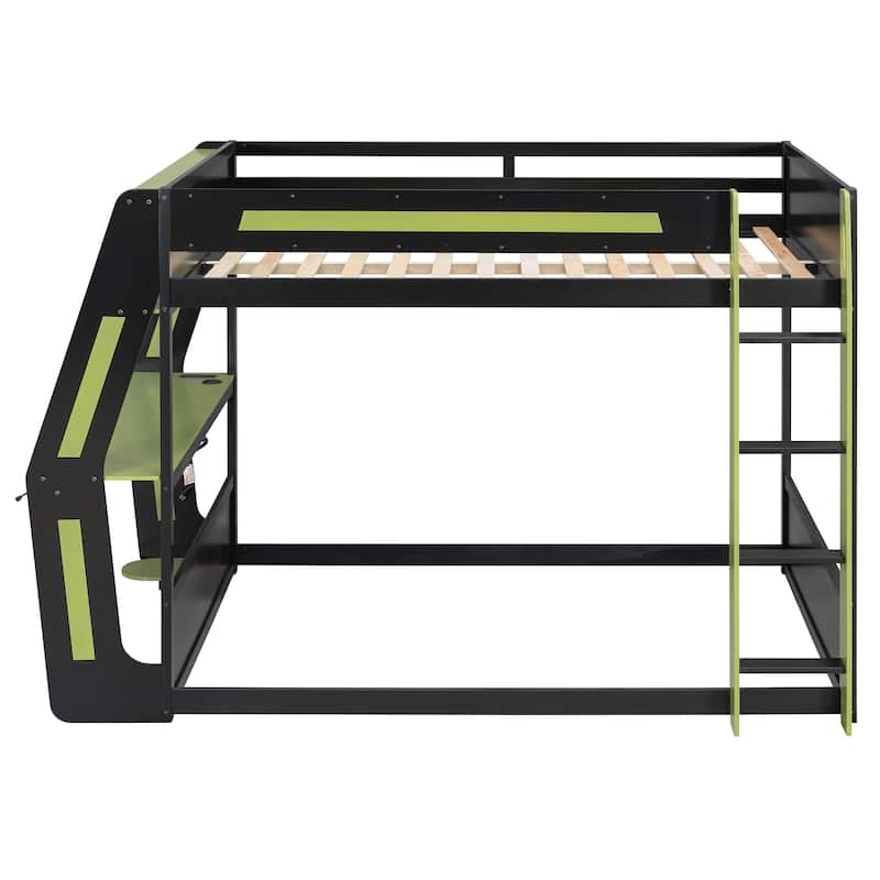 Gaming Loft Bed with Desk LED USb Shelf Full Size