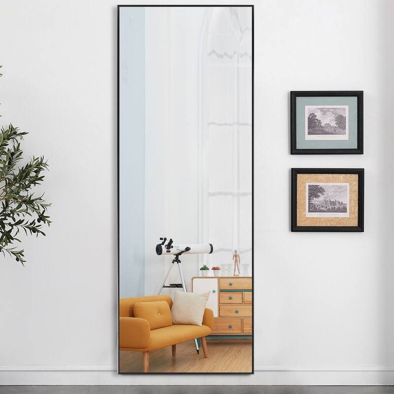 HomeRoots Narrow Minimal Gold Full-length Floor Mirror With Standing - 24 - Black