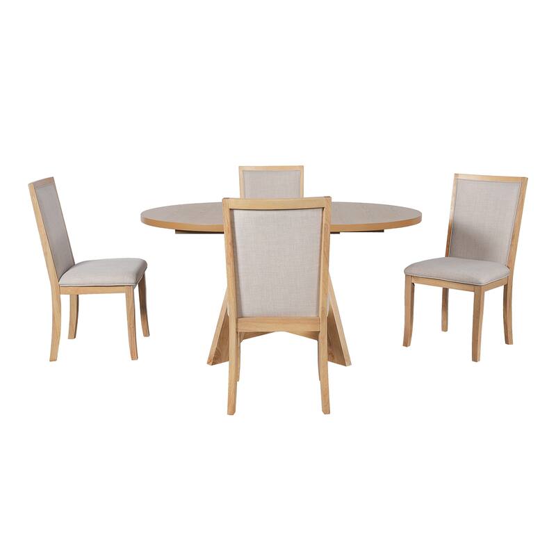 Roomfitters 5-Piece Extendable Round Dining Table Set with Removable Leaf and 4 Upholstered Chairs