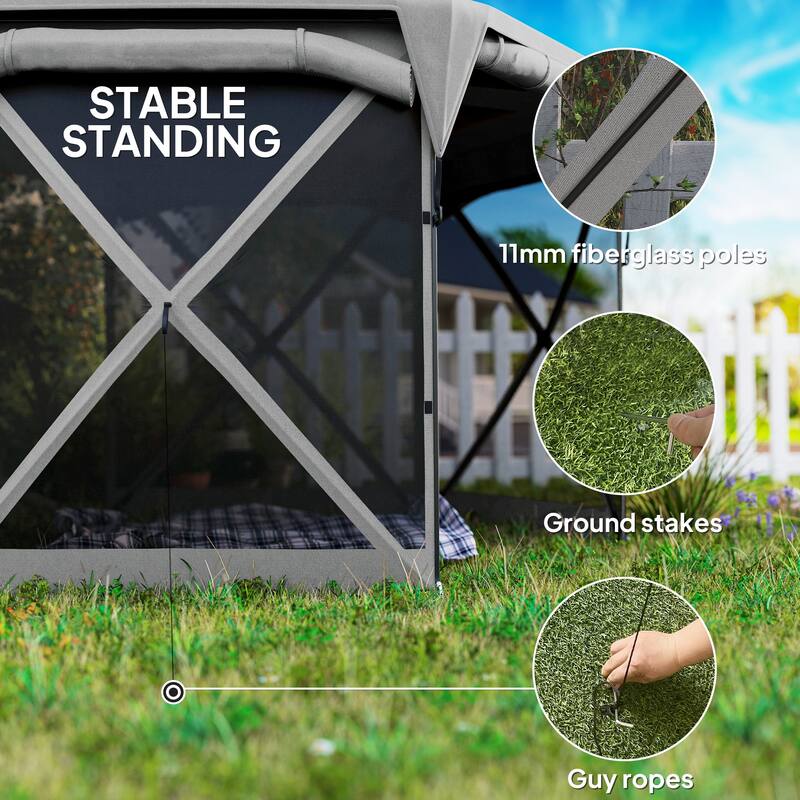 Dark Grey Pop-Up Gazebo Tent with Mesh Walls, Sun and Water Protection - Folded Dimensions: 75.2" L x 9.8" W x 9.8" H
