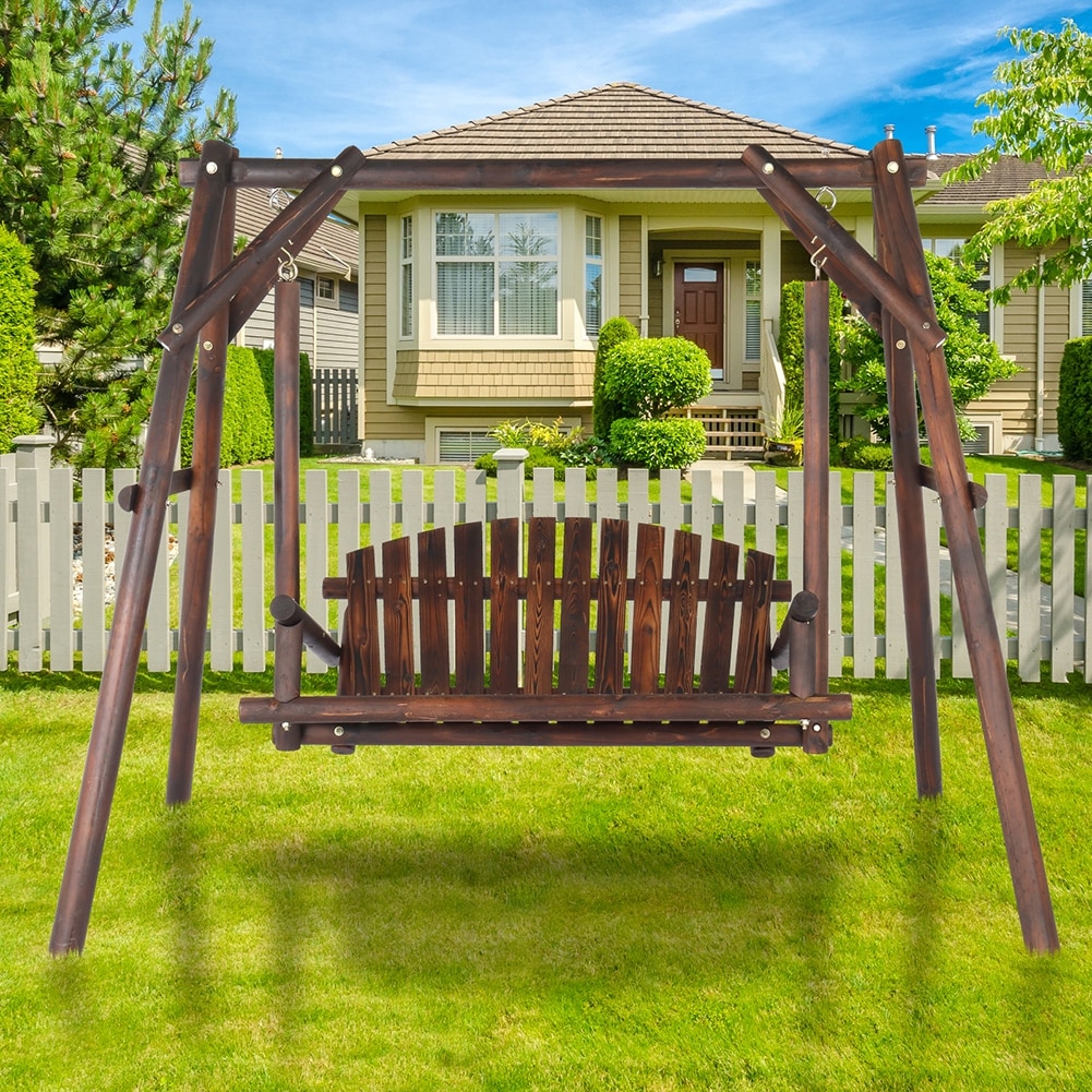 6.5ft Patio Garden Outdoor Swing with Stand Swing Chair for 2 Person Natural