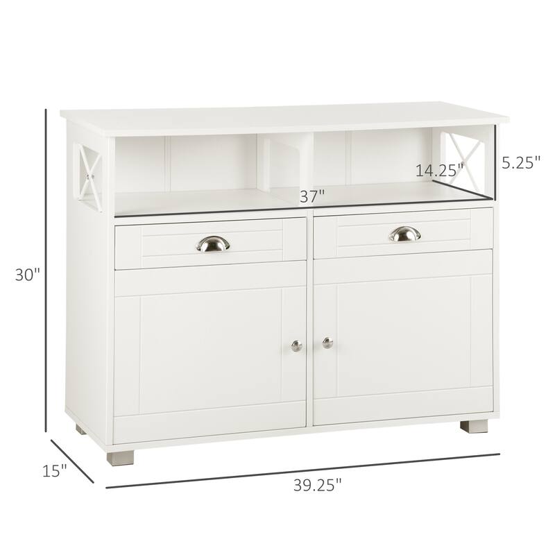 Sideboard Buffet Cabinet, Coffee Bar Cabinet, Kitchen Cabinet with Storage Drawers, Large Tabletop and Crossbar Side Design