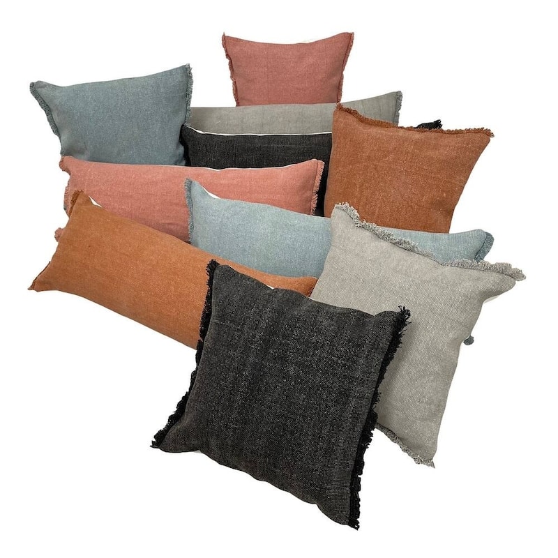 Sevita Light Pink Solid Stonewash Throw Pillow with Fringe