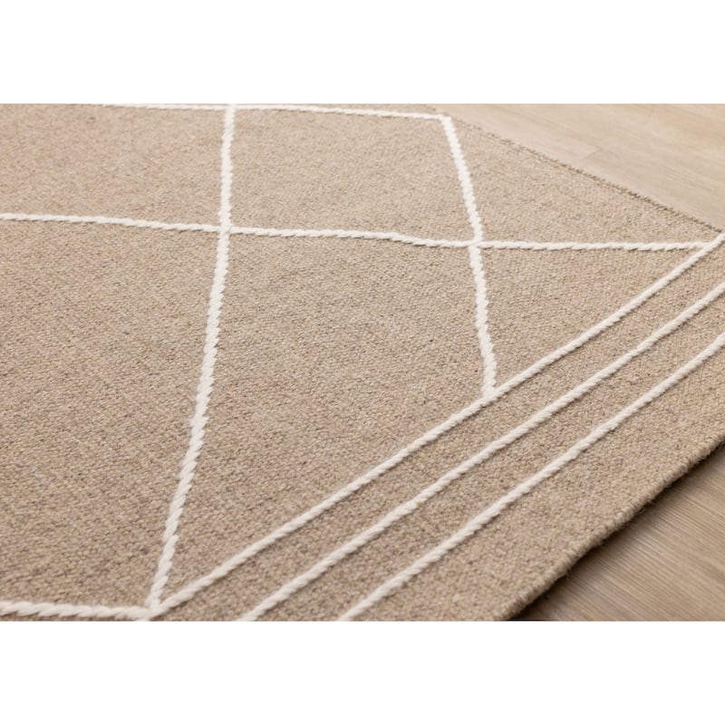 Beige Cream Diamond Lattice Handmade Wool Rug