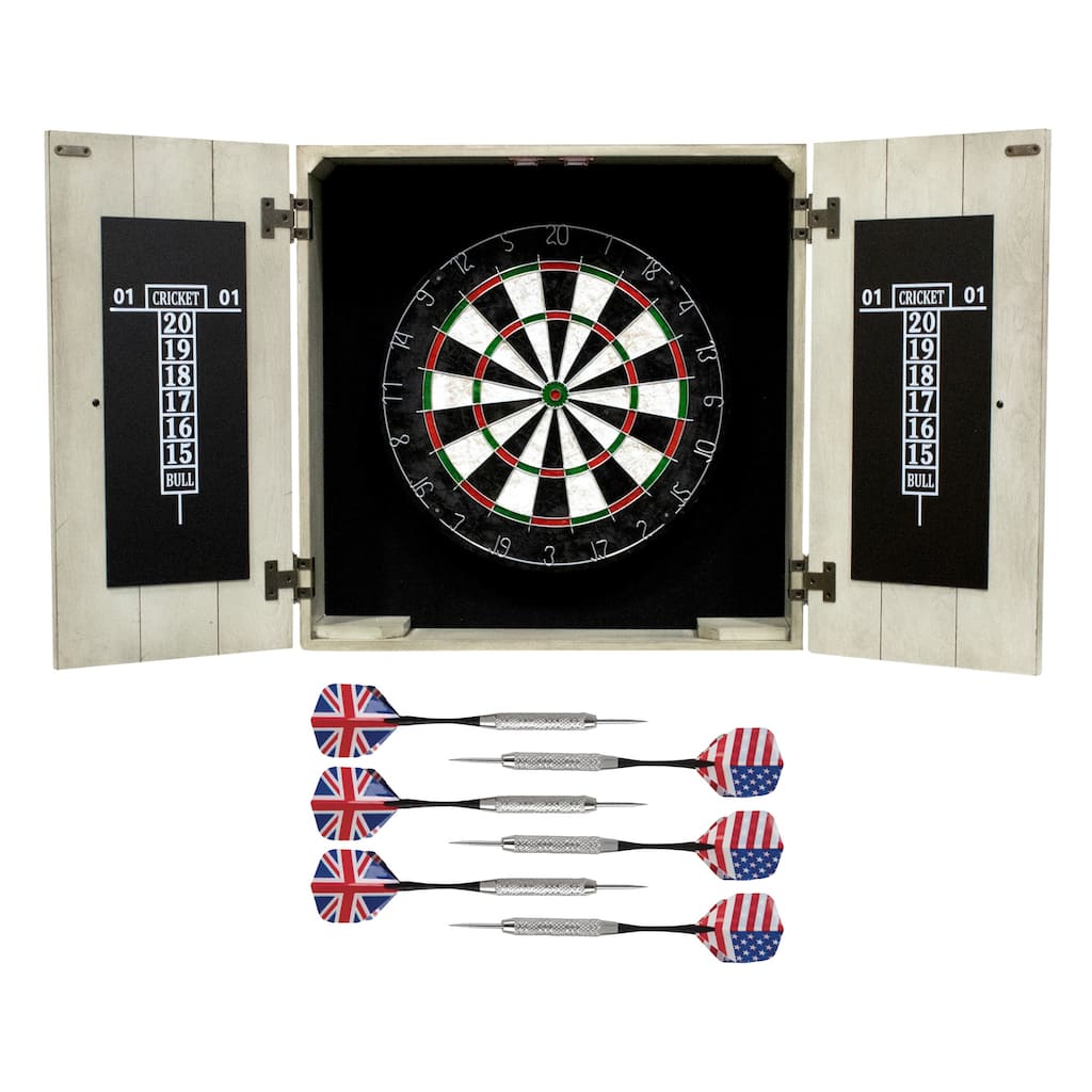 Hathaway Drifter Bristle Dartboard Cabinet Set - Rustic Gray