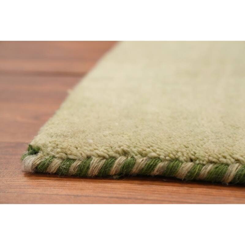 Hand Knotted Oriental 100% Wool Carpet Modern Stripe Green Gabbeh Area Rug - 4' 5'' X 2' 5''