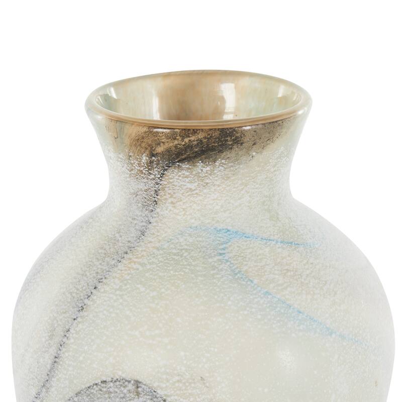 Cream Glass Distressed Decorative Vase with Blue and Tan Texturing