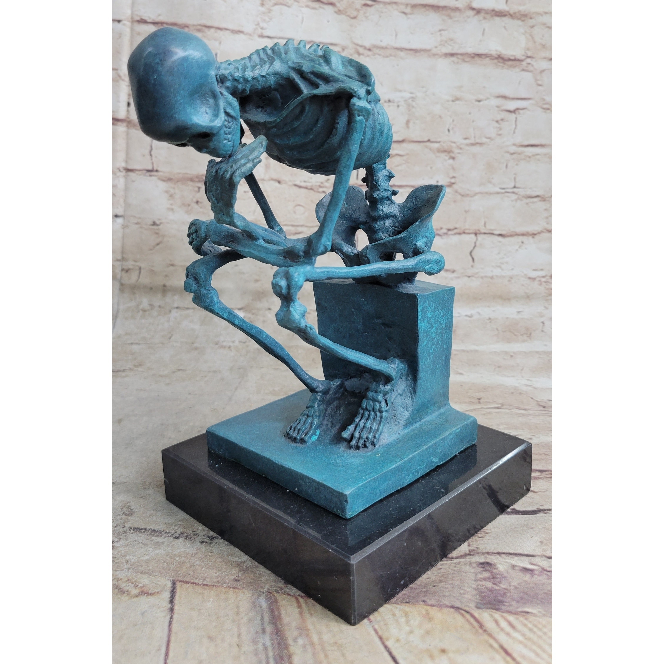 The Thinker Thinking Man Skeleton Bronze Metal Statue Sculpture Figure On Marble Base