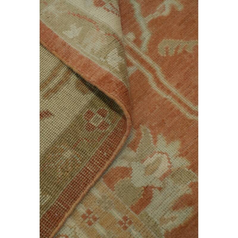 Orange Wool Floral Oushak Vegetable Dye Area Rug, Floral Geometric Carpet - 11' 9'' X 9' 0''