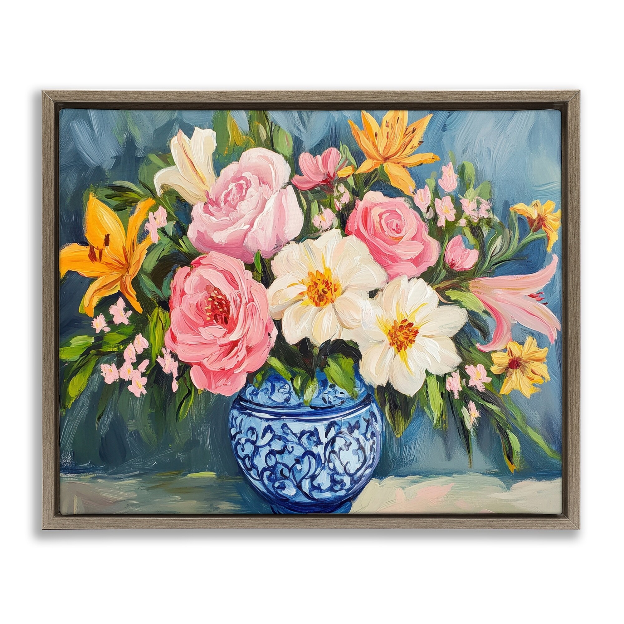 Stupell Indigo Chinoiserie Flower Vase Framed Floater Canvas Wall Art Design By Petal Prints Design