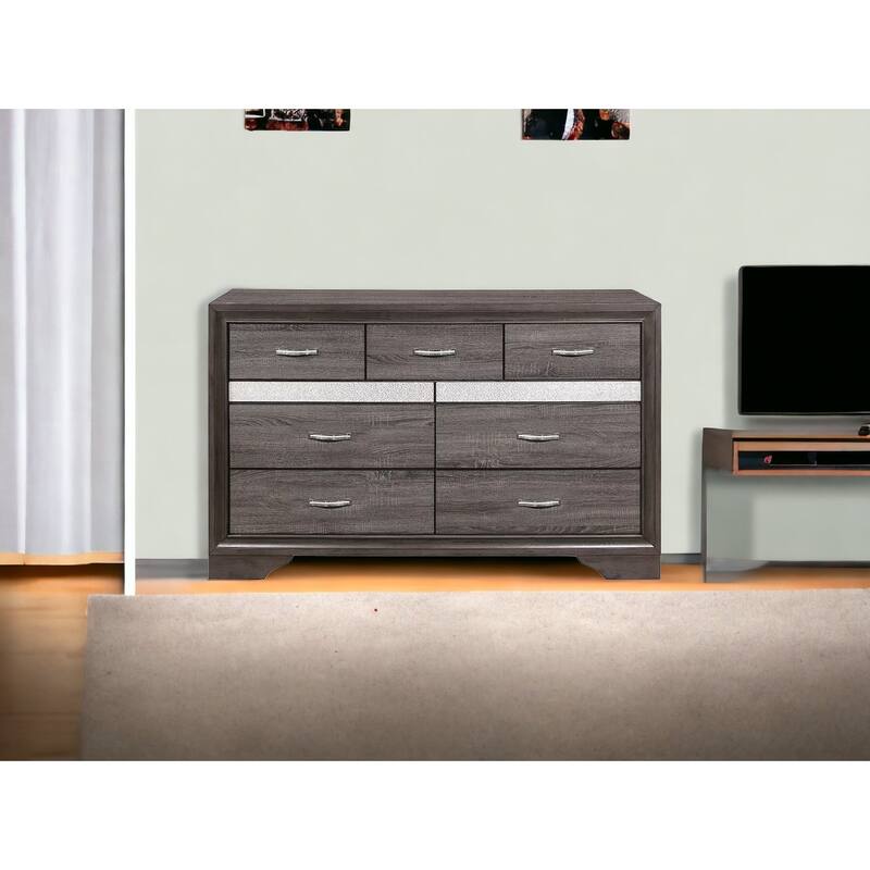 HomeRoots 62" Grey Solid Wood Nine Drawer Double Dresser