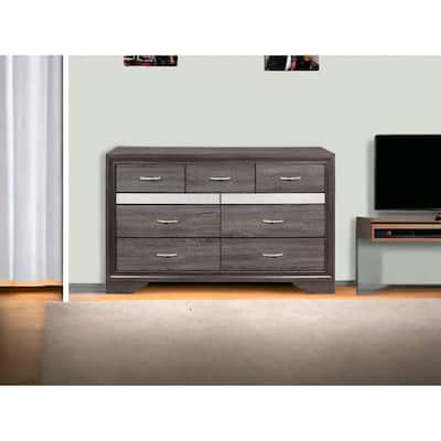 HomeRoots 62" Grey Solid Wood Nine Drawer Double Dresser