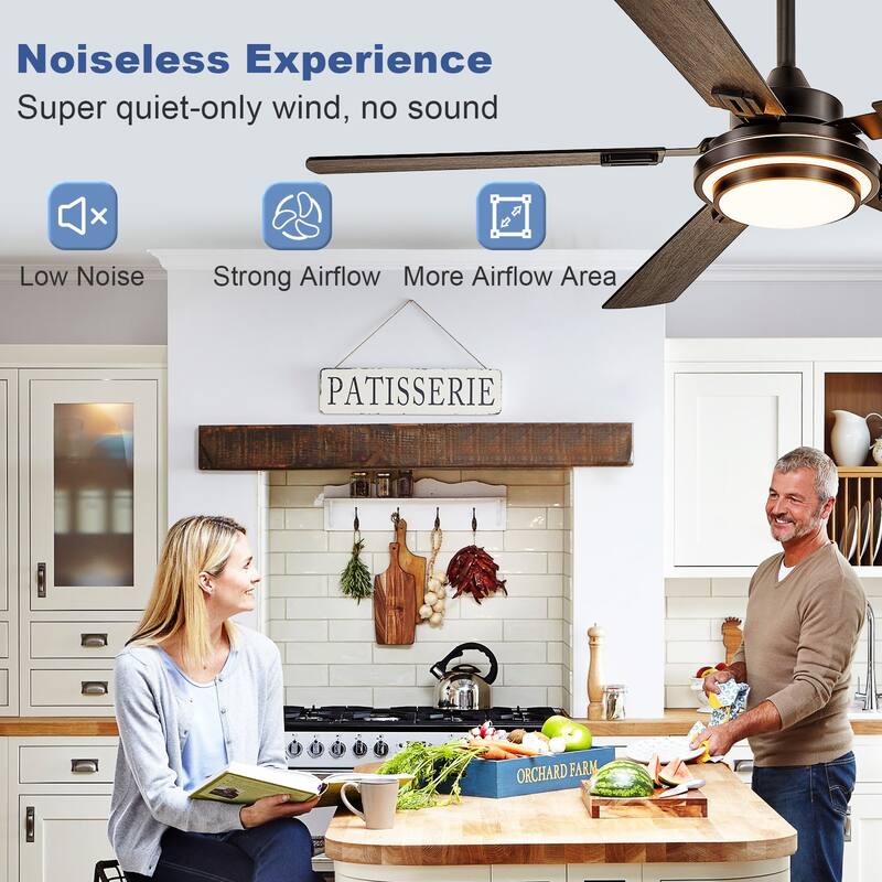 42-52Inch Ceiling Fan with Light: with 5 Blades Dual Finish Reversible - with Remote Control for Living Room Outdoor Patios