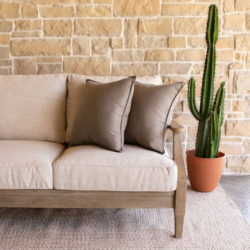 Sorra Home Sunbrella Indoor/Outdoor Top Stitch (Set of 2) 20 in Pillows - 20 x 20 x 6 in - Canvas Taupe
