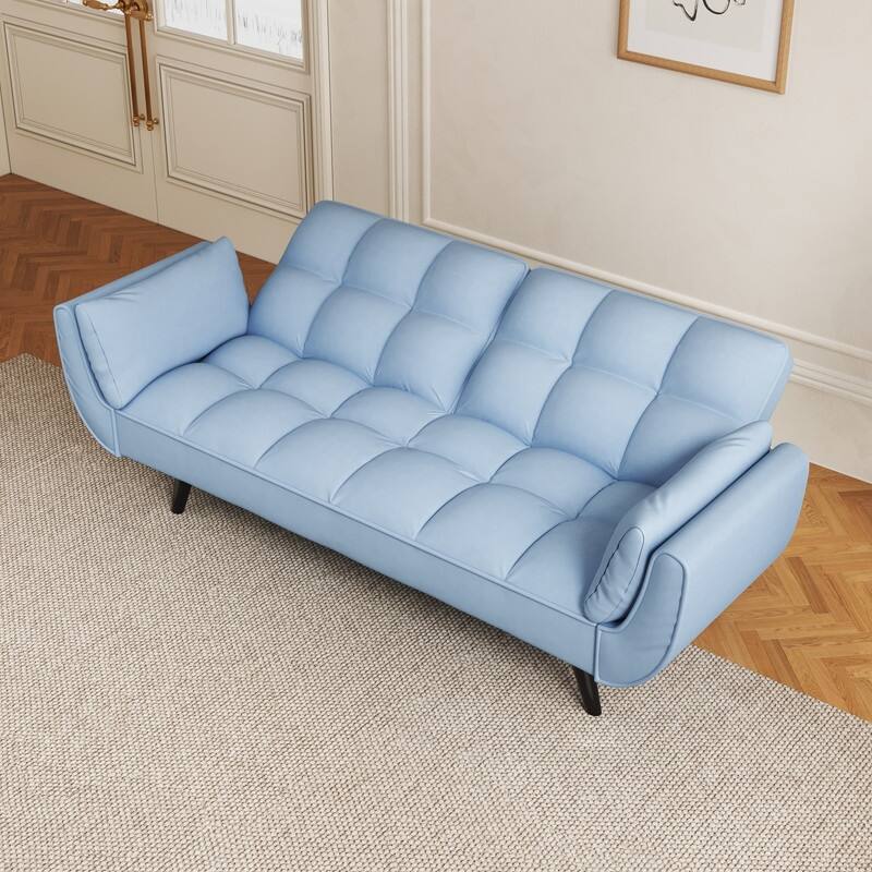 74" Velvet Upholstered Double Sofa Bed, Beige