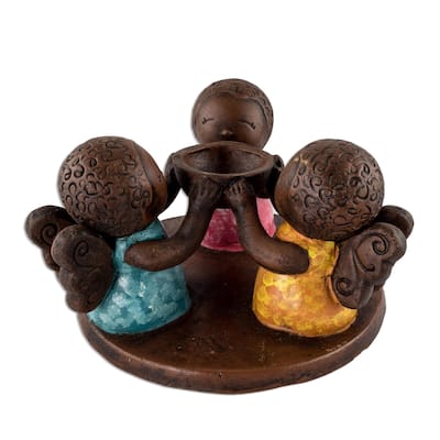 Novica Handmade Angel Trio Ceramic Tealight Candleholder