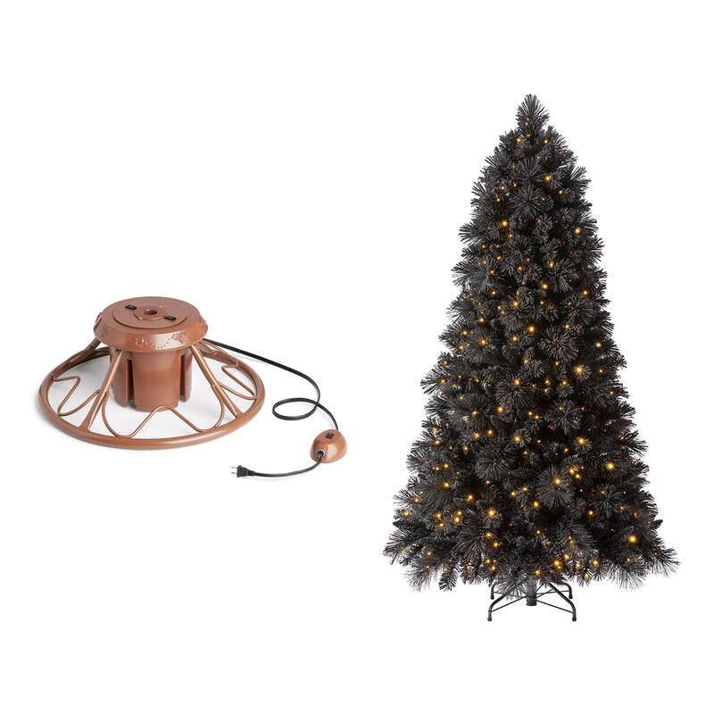 Home Heritage Rotating Tree Stand Base w/Snowdrift 6.5' Pine Christmas Tree - 12.18