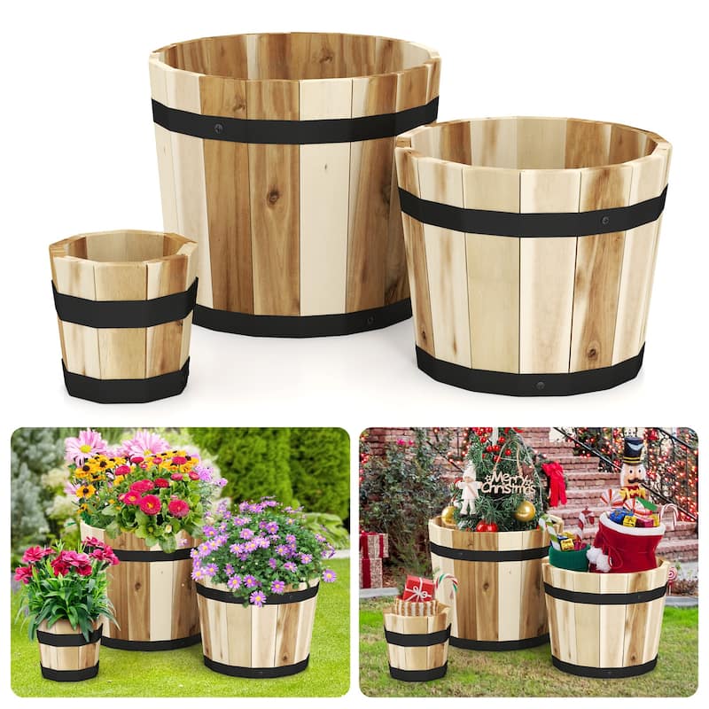 Gymax Outdoor Wooden Planter Box Set of 3 w/ Drainage Holes for Flower