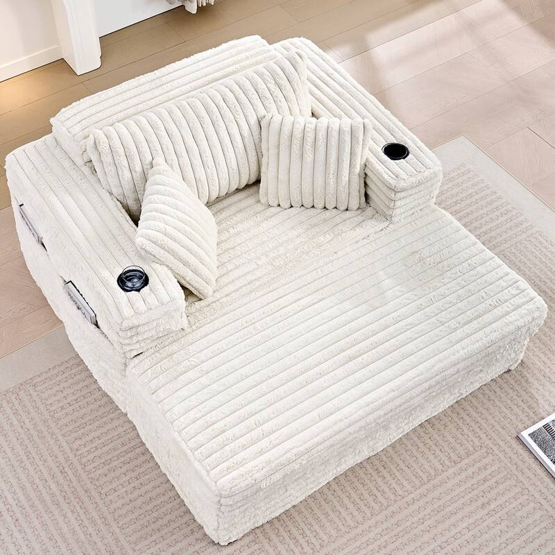Mixoy Modern Corduroy Fabric Sofa Bed Chair,Single Sofa Chair With Cup Holders,Wide Armrests,Sleeper For Apartment