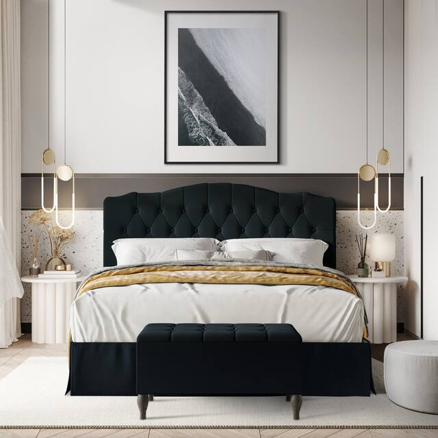 CraftPorch 2 Piece Bedroom Set in Transitional Linen Button Tufted Upholstered Bed