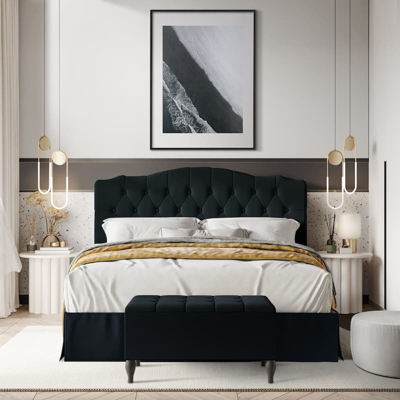 CraftPorch 2 Piece Bedroom Set in Transitional Linen Button Tufted Upholstered Bed