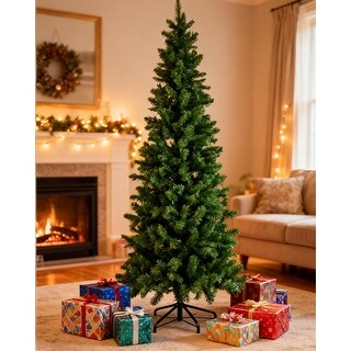 4.5/6/7.5/9 FT Pre-Lit Frosted Pine Artificial Christmas Tree with LED Lights - N/A