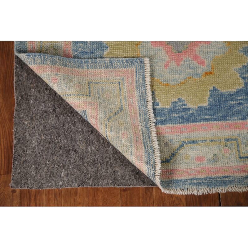 Vegetable Dye Blue Oushak Turkish Runner Rug Handmade Wool Carpet - 2'10"x 12'11"