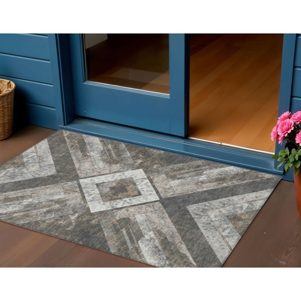 HomeRoots Geometric Transitional Rectangle Outdoor Rug