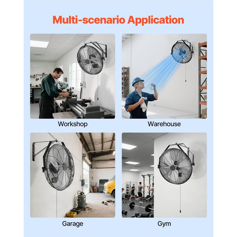 20 Inch Industrial Wall Mount Fan 3 Speed 4650 CFM for Garage Workshop
