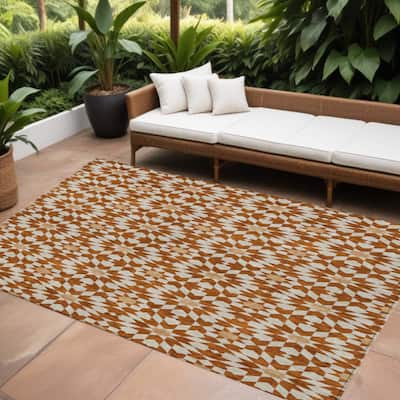 HomeRoots Floral Medallion Transitional Rectangle Outdoor Rug