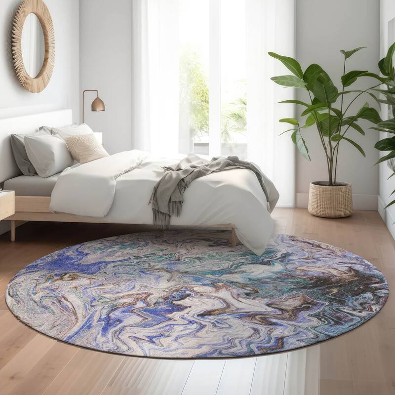 Premium Washable Super Soft Abstract Kyah Mayfield Rug - Beige - 8' x 8' - Round