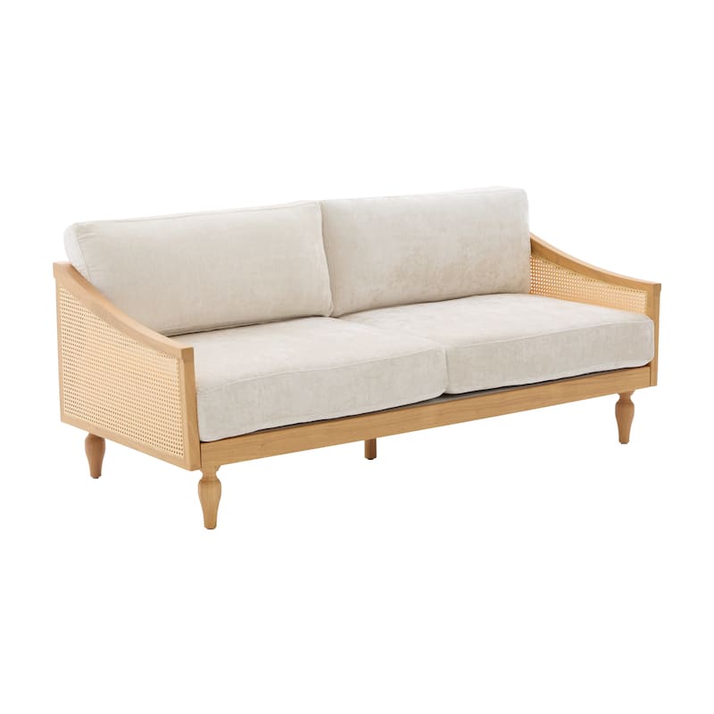 Christopher Knight Home - Riverton Mid-Century Upholstered Loveseat Sofa with Rattan Armrests