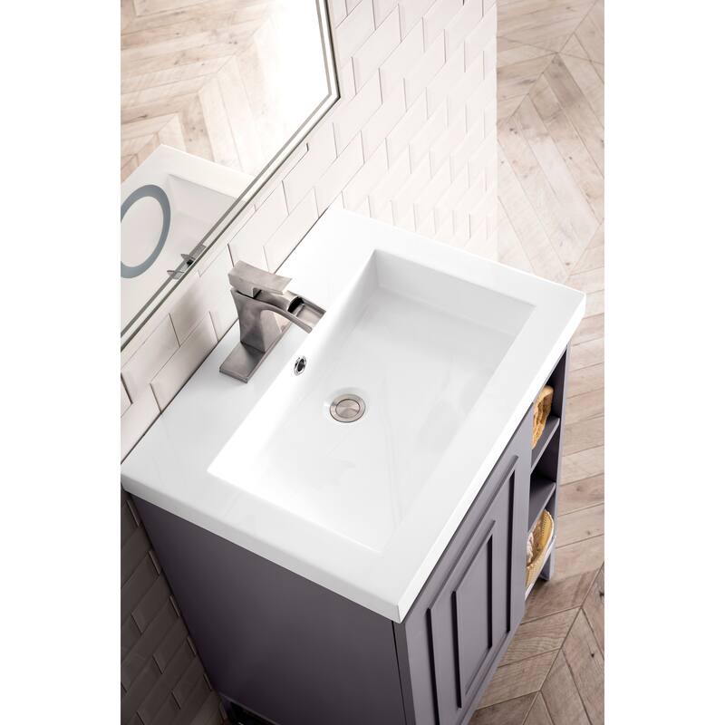 James Martin Vanities Alicante 24" Single Vanity Cabinet, Grey Smoke w/ White Glossy Composite Stone Top