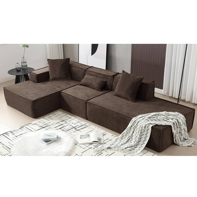 Modern Modular Combination Sofa Set - L-Shaped Italian Minimalist Tofu Block Sofa in Terrycloth Fabric, Left-Hand Facing