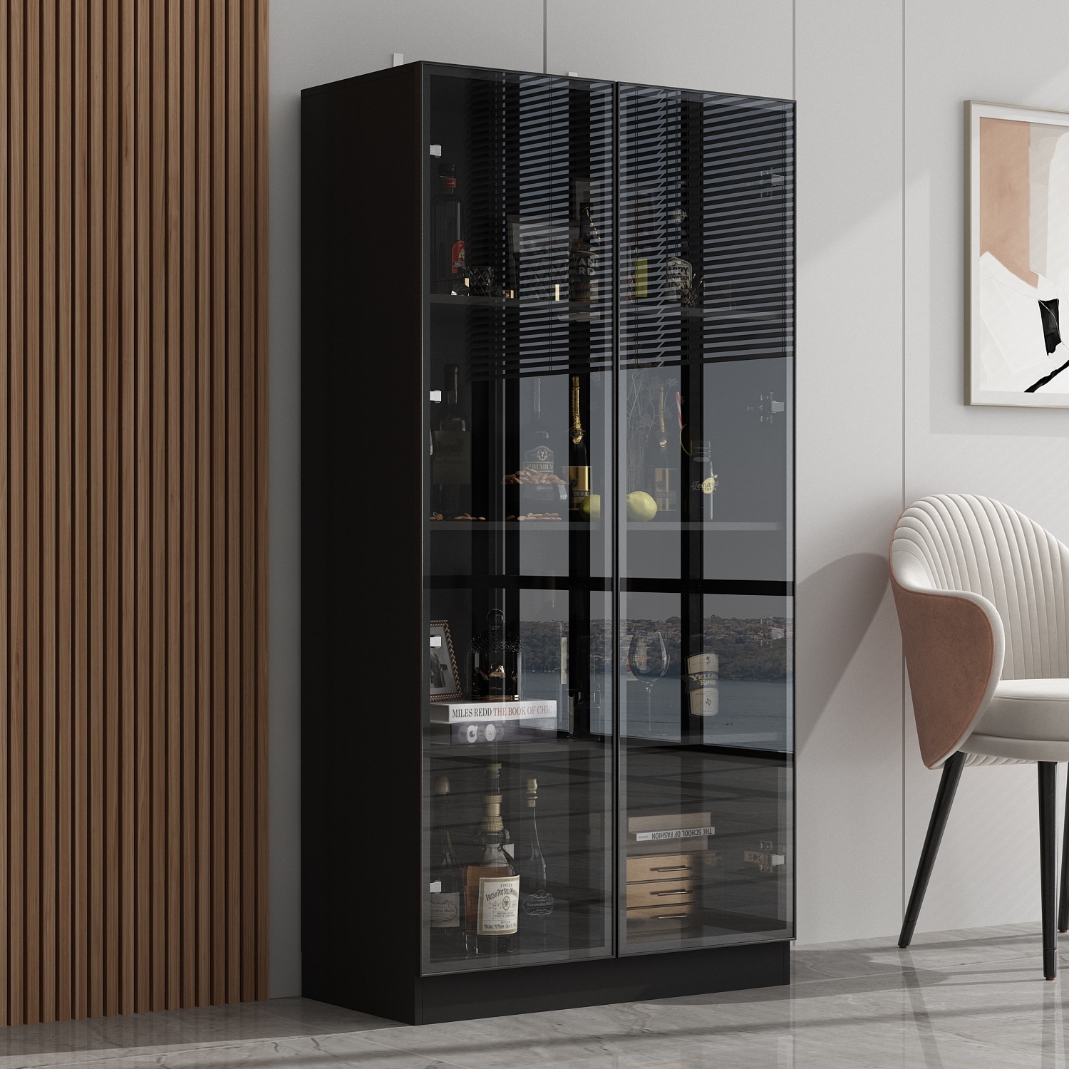 READING CABINET, Black Finish on Metal Frame with Clear Glass, 2 Door -  bookshelves