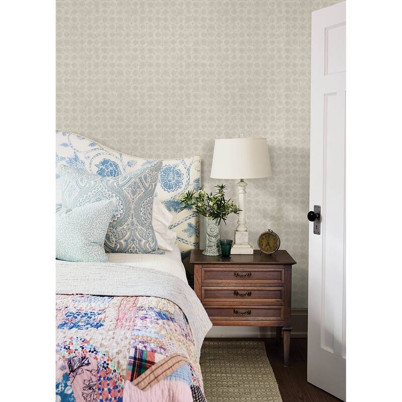 Chesapeake Button Block Light Grey Geometric Wallpaper