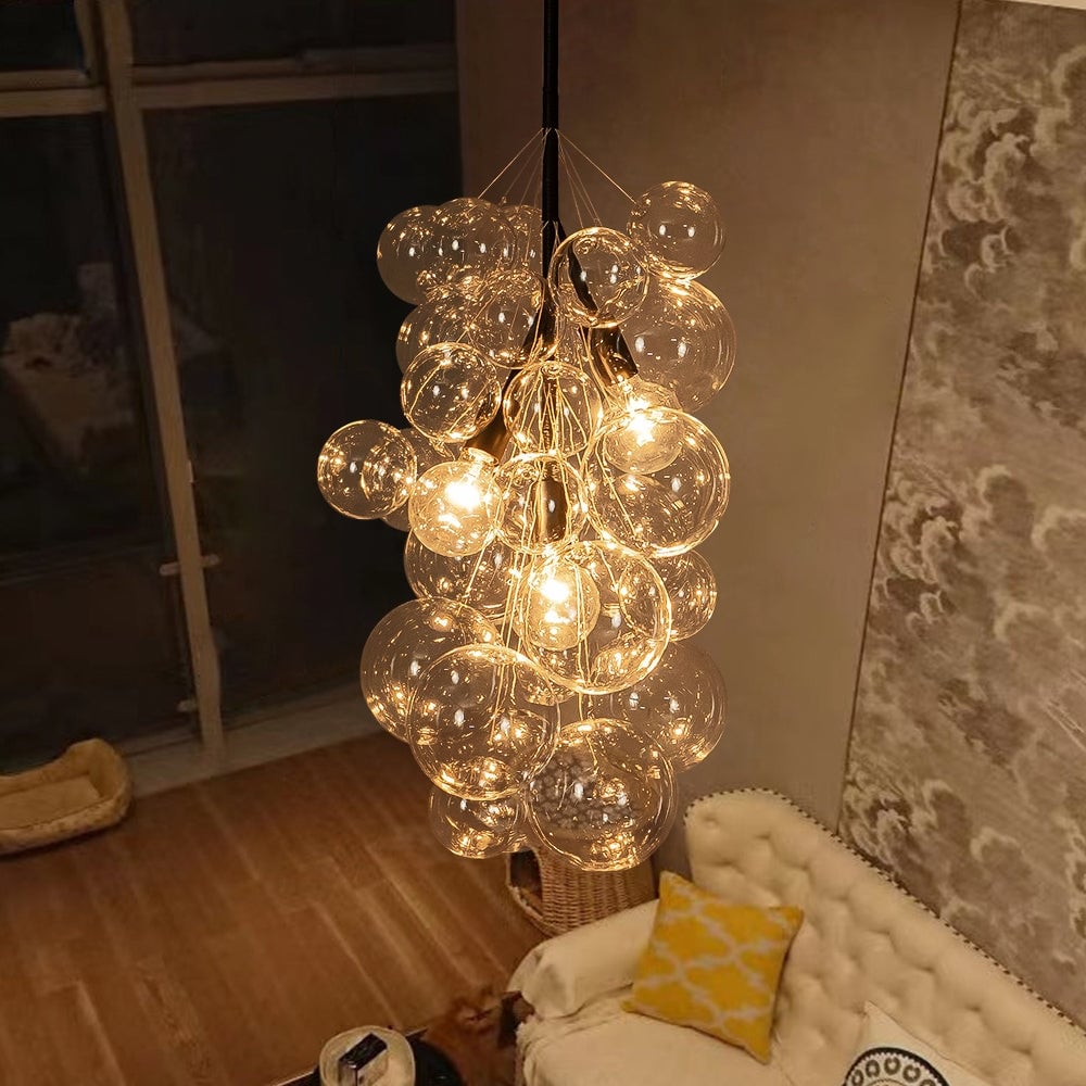 Statement Cluster Glass Globe Bubble Entry Chandelier 25.6 in