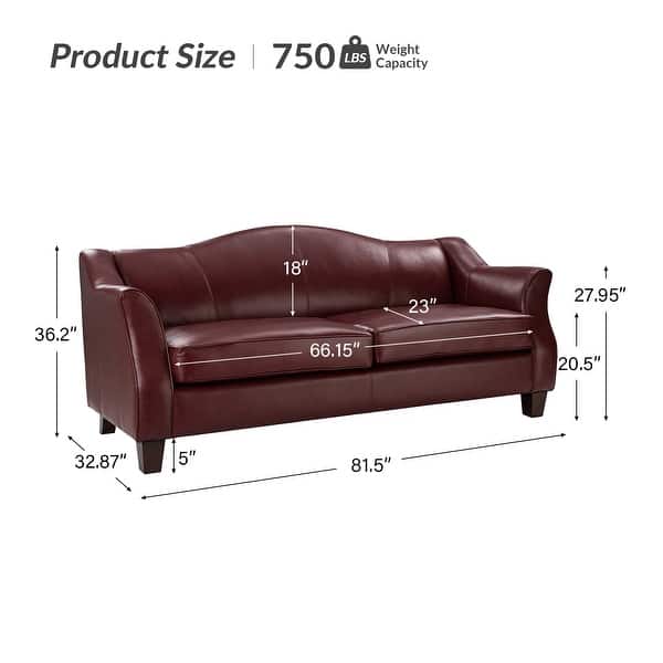 dimension image slide 1 of 5, Sandra 81.5" Classic Genuine Leather Sofa With Solid Wood Legs By HULALA HOME