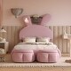 preview thumbnail 4 of 11, Twin Platform Kids Bed Frame with Cartoon Ears, LED Light, Storage Stools, Pink
