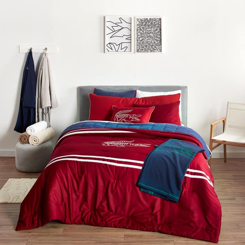Lacoste Embroidered Big Croc 3-Piece Cotton Comforter Set - Twin - Rio Red