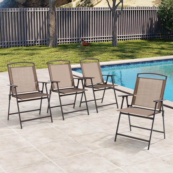 Set of 4 Patio Folding Chairs - Brown