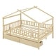 preview thumbnail 11 of 12, Natural Full Size Wooden House Bed with Two Drawers and Roof for Kids, Boys and Girls, Bedroom